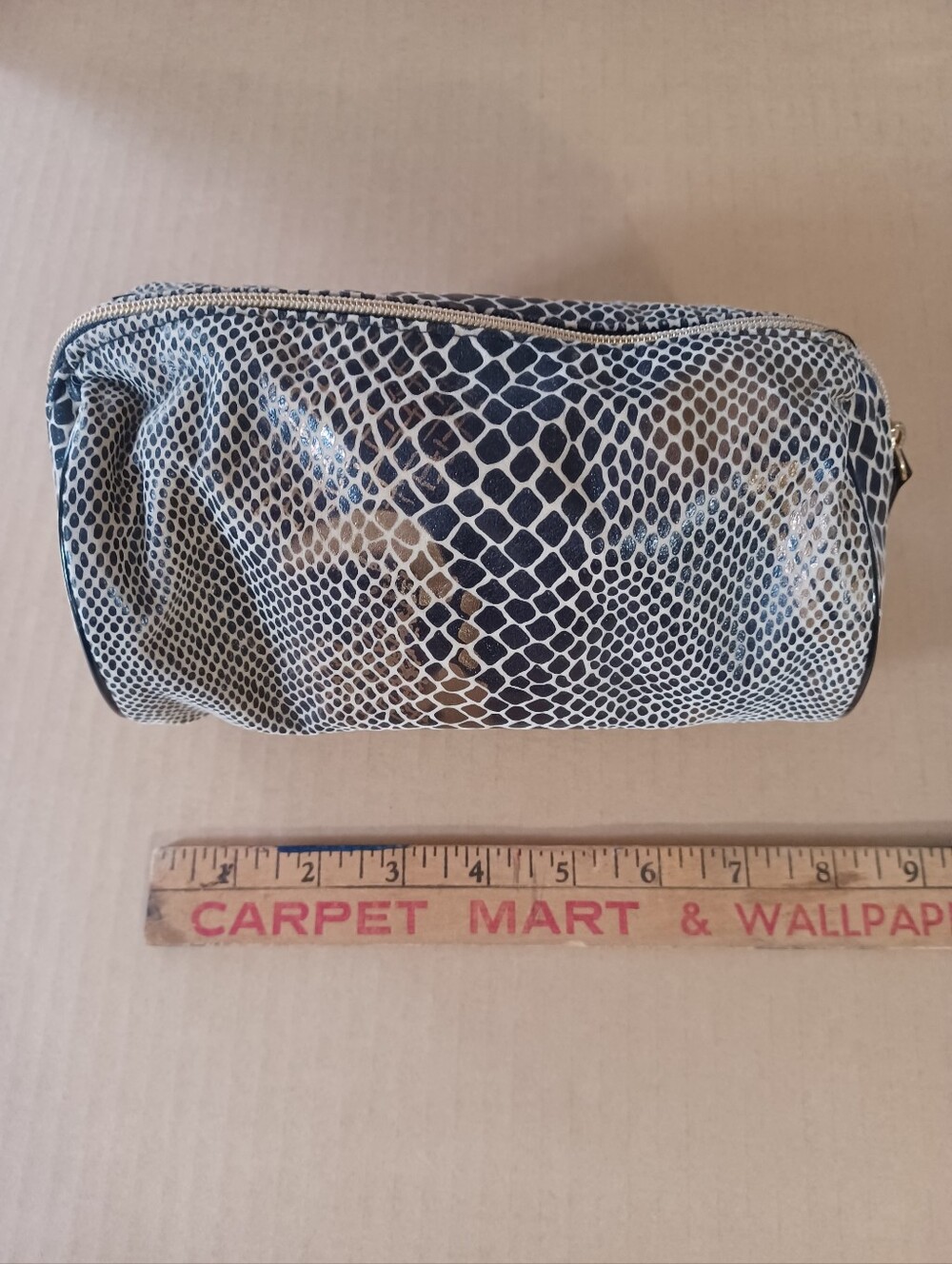 Lancome Faux Snakeskin Leather Brown  Makeup Cosmetic Bag normal wear no stains